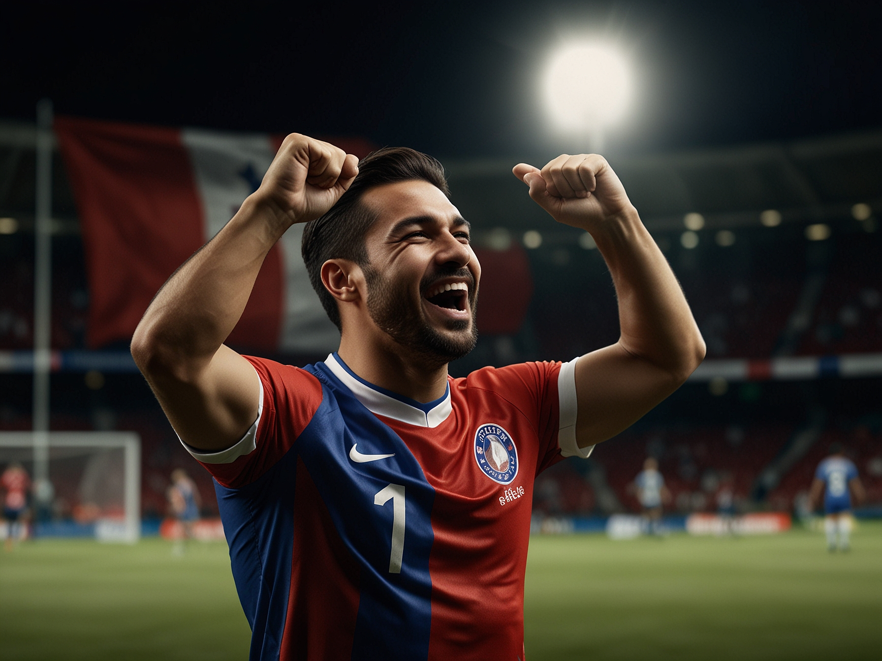 Jugador celebrando en Chile con smartphone
